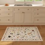 Rugcomf Door Mat Indoor Entrance 2x3 Rug Machine Washable Boho Floral Animal Cat Small Area Rug Non-Slip Low Pile Throw Rugs for Entryway Kitchen Front Door Indoor Entrance Entry Kids Room, Beige