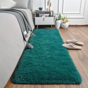 AROGAN Shag 2x6 Runner Rug for Bedroom, Washable Rugs Runners with Memory Foam for Hallways, Entryway Indoor Fluffy Throw Rug for Beside Living Room Kids Girls Nursery Dorm, Teal Green