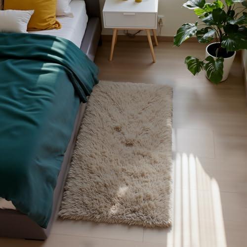 Fluffy Rug Shaggy Area Rug, Beige 2x4 Area Rugs for Bedroom, Small Bedside Rug