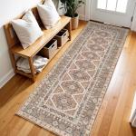 2x6 Runner Rug Kitchen Washable: Oriental Indoor Hallway Runners with Non Slip Backing Floor Mat for Entryway Door Low Pile Thin Carpet for Bedroom Bathroom Living Room Bedside Brick