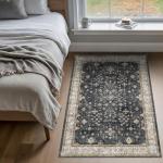 Large 3x5 Entryway Rug Indoor - Washable Non-Slip Low Pile Ultra Soft Area Rug for Large Kitchen, Bedroom Bedside, Mudroom - Distressed Boho Modern Aesthetic Geometric Decor, Ashen/Multi