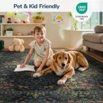 Lessymo Floral Black Green Washable Rugs 8x10, Living Room Area Rug Non Slip Boho Low Plie Large Carpet for Bedroom Dining Room Home Office, Vintage Flower Decor Distressed Retro Indoor