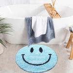 Evovee Blue Bath Mat Rug Funny Happy Cute Bathroom Decor Face Shower Rugs Retro Funky Bedroom Aesthetic Fun Round Preppy Cool Apartment College Washable Novelty Bathmat