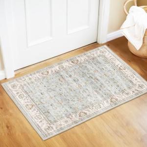 WITSHOCK 2x3 Washable Entry Area Rugs Doormat: Non Slip Rubber Backing Carpet - Low Pile for Kitchen Door Mat Indoor Entrance - Stain & Fade Resistant for Pet & Kids Friendly (Light Blue)