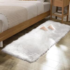 ORINOVA White Faux Sheepskin Fur Machine Washable Runner Area Rugs for Bedroom Living Room 2x6 Shag Rugs for Hallways Room Décor