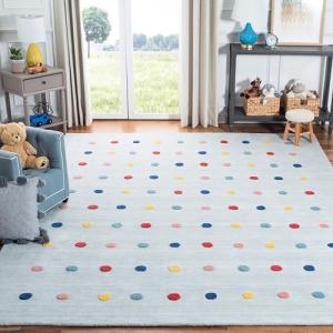 SAFAVIEH Area Rug 8x10 - Kids Collection - Large - Grey, Handmade Wool, Polka Dot Pattern, Ideal for Bedroom, Playroom, Nursery, Boys & Girls Room (SFK803F)