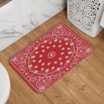 DAAGETCV Red Western Paisley Bandana Pattern Bathroom Rugs ，Crystal Velvet Locking Edge Floor Mat, Non-Slip Bathroom Mat for Kitchen Bedroom Bathroom Home Decor 15.7"X23.6"