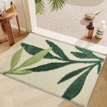 Green Bathroom Rug, Sage Green Leaves Rug, Soft Water Absorbent Non-Slip Washable Bath Mat for Bathroom, Tub and Floor, Botanical Shower Decor Carpet & Doormat, 18"x26"
