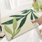 Green Bathroom Rug, Sage Green Leaves Rug, Soft Water Absorbent Non-Slip Washable Bath Mat for Bathroom, Tub and Floor, Botanical Shower Decor Carpet & Doormat, 18"x26"