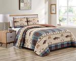 Rugs 4 Less River Fly Fishing Themed Rustic Cabin Lodge Quilt Stitched Bedspread Bedding Set with Fishing Rods Lure with Southwestern Tartan Check Plaid Tweed Patterns Blue Brown - River Lodge (Twin)