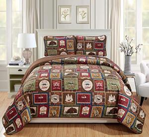 Rugs 4 Less Southwestern Great Outdoors Wilderness Cabin Lodge and Lakehouse 3-Piece Quilt Bedding Set with Plaid Patterns and Outdoor Destination Signs Quilted Bedspread (King/Cal-King - Lodge)