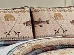 Rugs 4 Less River Fly Fishing Themed Rustic Cabin Lodge Quilt Stitched Bedspread Bedding Set with Fishing Rods Lure with Southwestern Tartan Check Plaid Tweed Patterns Blue Brown - River Lodge (Twin)