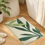 Green Bathroom Rug, Sage Green Leaves Rug, Soft Water Absorbent Non-Slip Washable Bath Mat for Bathroom, Tub and Floor, Botanical Shower Decor Carpet & Doormat, 18"x26"