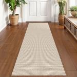 KOZYFLY Runners for Hallways 2x6 ft Washable Kitchen Runner Non Slip Rubber Backed Hall Runners Cotton Entryway Runner Rugs Floor Carpet for Indoor Backdoor Bedroom Kitchen, Ivory/Khaki