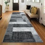 Indoor Runner Rug, Washable Runner Rug with Rubber Backing, Modern Geometric Patchwork Aesthetic Carpet for Bedroom, Living Room, Hallway, Entryway, Washable Rug Rockwood Collection, 2x6 Ft Grey
