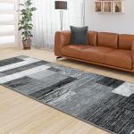 Indoor Runner Rug, Washable Runner Rug with Rubber Backing, Modern Geometric Patchwork Aesthetic Carpet for Bedroom, Living Room, Hallway, Entryway, Washable Rug Rockwood Collection, 2x6 Ft Grey