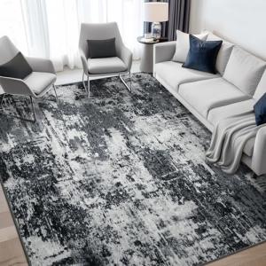 RELEANY Washable Area Rugs 5'x7' Non-Slip Modern Abstract Soft for Living Room Entryway Bedroom Nursery, Print Pattern, Black Navy Blue Gray