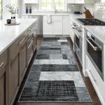 Indoor Runner Rug, Washable Runner Rug with Rubber Backing, Modern Geometric Patchwork Aesthetic Carpet for Bedroom, Living Room, Hallway, Entryway, Washable Rug Rockwood Collection, 2x6 Ft Grey