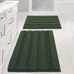 H.VERSAILTEX Extra Thick Chenille Striped Pattern Bath Rugs for Bathroom Non Slip - Soft Plush Shaggy Mats Floor, Indoor Entryway (Bronze Green, 32 x 20 Plus 24 17 Inches)