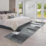 Indoor Runner Rug, Washable Runner Rug with Rubber Backing, Modern Geometric Patchwork Aesthetic Carpet for Bedroom, Living Room, Hallway, Entryway, Washable Rug Rockwood Collection, 2x6 Ft Grey