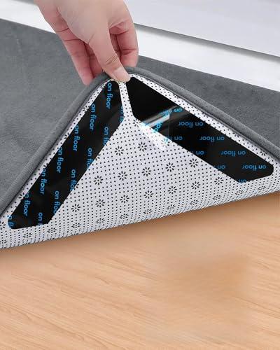 32 PCS Reusable Washable Grippers for Rugs, Highly adhesive and thin，Removable Rug Tape,Double Sided Non-Slip Rug Pads for Hardwood Floors and Carpet Corners,Keep Area Rugs Corners from Curling .