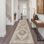 Madane Runner Rug 2x8, Washable Hallway Runner Rugs, Non-Slip Low-Pile Soft Kitchen Rug Runner Laundry Room Rug, Vintage Throw Entry Foyer Mat for Entrance Living Room (Turmeric/Grey, 2 x 8)