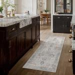 GENIMO Runner Rug 2x5 Non Slip Machine Washable Vintage Hallway Runner Rug, Low Pile Lightweight Rugs for Entryway, Hallway, Kitchen and Corridor, Light Taupe Brown