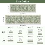 Yamaziot Washable Runner Rug 2x8 – Non Slip Boho Floral Hallway Runner Rug with Rubber Backing, Low Pile Wool Distressed Carpet for Kitchen, Laundry, Bedroom, Entrance, Mottled Green