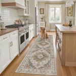 Madane Runner Rug 2x8, Washable Hallway Runner Rugs, Non-Slip Low-Pile Soft Kitchen Rug Runner Laundry Room Rug, Vintage Throw Entry Foyer Mat for Entrance Living Room (Turmeric/Grey, 2 x 8)