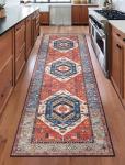 SERISSA Runner Rug for Hallways, 2'6"x10' Washable Non Slip Kitchen Runner Rug, Long Boho Rug Vintage Rust Hallway Stair Ultra Soft Print Floor Carpet for Bedroom Bathroom Laundry Room