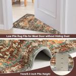 Yamaziot Washable Runner Rug, 2x8 Non-Slip Boho Vintage Hallway Rug Runner with Rubber Backing, Stain Resistant & Low Pile Faux Wool Distressed Carpet Runner for Bedroom, Kitchen, Laundry, Entrance