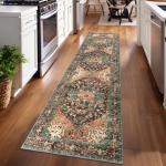 Yamaziot Washable Runner Rug, 2x8 Non-Slip Boho Vintage Hallway Rug Runner with Rubber Backing, Stain Resistant & Low Pile Faux Wool Distressed Carpet Runner for Bedroom, Kitchen, Laundry, Entrance