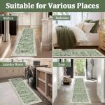 Yamaziot Washable Runner Rug 2x8 – Non Slip Boho Floral Hallway Runner Rug with Rubber Backing, Low Pile Wool Distressed Carpet for Kitchen, Laundry, Bedroom, Entrance, Mottled Green