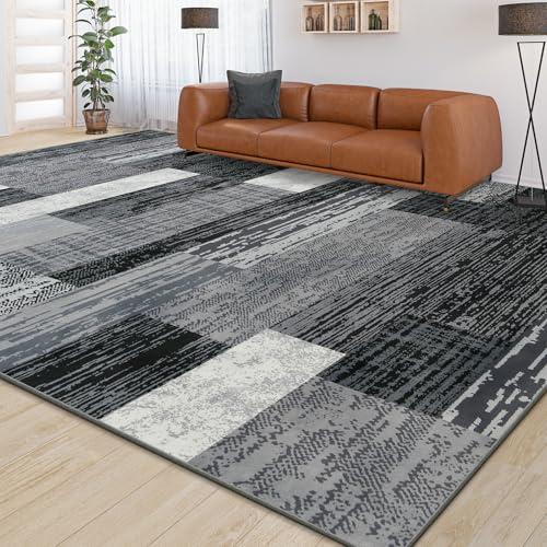 Large Area Rugs,Modern Geometric Patchwork Floor Decor for Bedroom Aesthetic Carpet, Rockwood Collection, Indoor Rugs for Living Room, Dining Room, Nursery, Office, Machine Washable Rug,4x6 Ft Grey