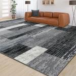 Large Area Rugs,Modern Geometric Patchwork Floor Decor for Bedroom Aesthetic Carpet, Rockwood Collection, Indoor Rugs for Living Room, Dining Room, Nursery, Office, Machine Washable Rug,4x6 Ft Grey