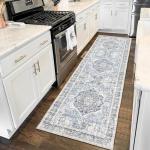 Domitapis Runner Rug 2×8, Vintage Boho Rug,Ultra-Soft Low Pile, Washable, Non Slip,Stain Resistant Printed Carpet for Hallway Kitchen Living Room Bedrooms Playroom Office, Light Blue