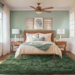 FinRèc 8x10 Feet Green Rug for Living Room Bedroom, Fluffy Fuzzy Shag Rugs, Non-Slip Furry Shaggy Area Rug for Nursery Kids Room Dorm Room Home Decor, Indoor Floor Carpet