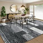 Large Area Rugs,Modern Geometric Patchwork Floor Decor for Bedroom Aesthetic Carpet, Rockwood Collection, Indoor Rugs for Living Room, Dining Room, Nursery, Office, Machine Washable Rug,4x6 Ft Grey