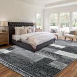 Large Area Rugs,Modern Geometric Patchwork Floor Decor for Bedroom Aesthetic Carpet, Rockwood Collection, Indoor Rugs for Living Room, Dining Room, Nursery, Office, Machine Washable Rug,4x6 Ft Grey