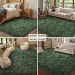 FinRèc 8x10 Feet Green Rug for Living Room Bedroom, Fluffy Fuzzy Shag Rugs, Non-Slip Furry Shaggy Area Rug for Nursery Kids Room Dorm Room Home Decor, Indoor Floor Carpet