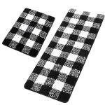 PiccoCasa Microfiber Plaid Pattern Bathroom Rugs, 2 Pcs Extra Soft Fluffy Absorbent Bath Rug, Bath Mats for Bathroom Floor Tub Non Slip 17''x24'' & 17''x47'' Black & White