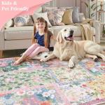 LIVEBOX 5 x 7 Pink Rugs for Bedroom Girls, Soft Patchwork Pink Rug for Living Room, Non-Slip Nursery Rug Girl, Washable Rugs 5x7 Carpet for Playroom