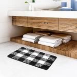 PiccoCasa Microfiber Plaid Pattern Bathroom Rugs, Extra Soft Fluffy Absorbent Bath Rug, Bath Mats for Bathroom Floor Tub Non Slip Mat Machine Washable Runner 17"x24" Black and White