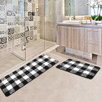 PiccoCasa Microfiber Plaid Pattern Bathroom Rugs, 2 Pcs Extra Soft Fluffy Absorbent Bath Rug, Bath Mats for Bathroom Floor Tub Non Slip 17''x24'' & 17''x47'' Black & White