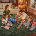 FinRèc 8x10 Feet Green Rug for Living Room Bedroom, Fluffy Fuzzy Shag Rugs, Non-Slip Furry Shaggy Area Rug for Nursery Kids Room Dorm Room Home Decor, Indoor Floor Carpet