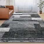 Large Area Rugs,Modern Geometric Patchwork Floor Decor for Bedroom Aesthetic Carpet, Rockwood Collection, Indoor Rugs for Living Room, Dining Room, Nursery, Office, Machine Washable Rug,4x6 Ft Grey