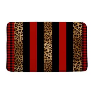 KDYDK Leopard Print Bath Mat Red Black Cheetah Print Buffalo Plaid African Wild Animal Brown Skin Pattern Geometric Memory Foam Bathroom Rug Room Decor Doormat