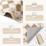 Beeiva Checkered Hallway Rug 2x6 Washable Runners for Kitchen Floor Non Slip Ultra Thin, Gingham Neutral Soft Bathroom Rug 2x6 Beige Diamond Carpet for Laundry Bedroom Entryway Home Deocr