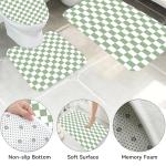 Vostolaiv 4 PCS Checkered Shower Curtain Sets Fun Gingham Bathroom Sets Soft Non Slip Bath Rugs Toilet Cover U-Shaped Mat Retro Bright Waterproof Shower Curtains with 12 Hooks for Tub Toilet, Green