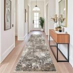3x10 ft Long Hallway Runner Rug – Non-Slip Washable Kitchen Floor Rug with Rubber Backing, Modern Low Pile Thin Wide Carpet Runners for Bedroom, Entryway Indoor (Brown Beige,3x10)